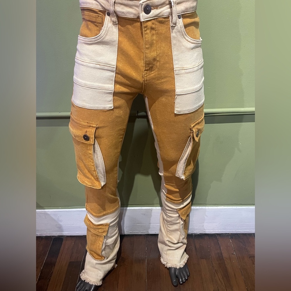 B&M Stylish Two-Tone timber Cargo jean for Men stack flare fit stretchy